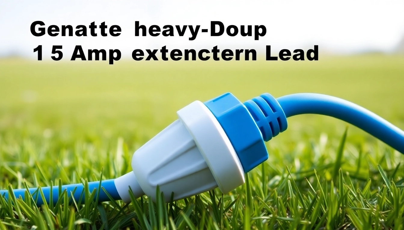 Using a reliable 15 amp extension lead on a sunny day in a garden setting, highlighting its heavy-duty construction and robust design.