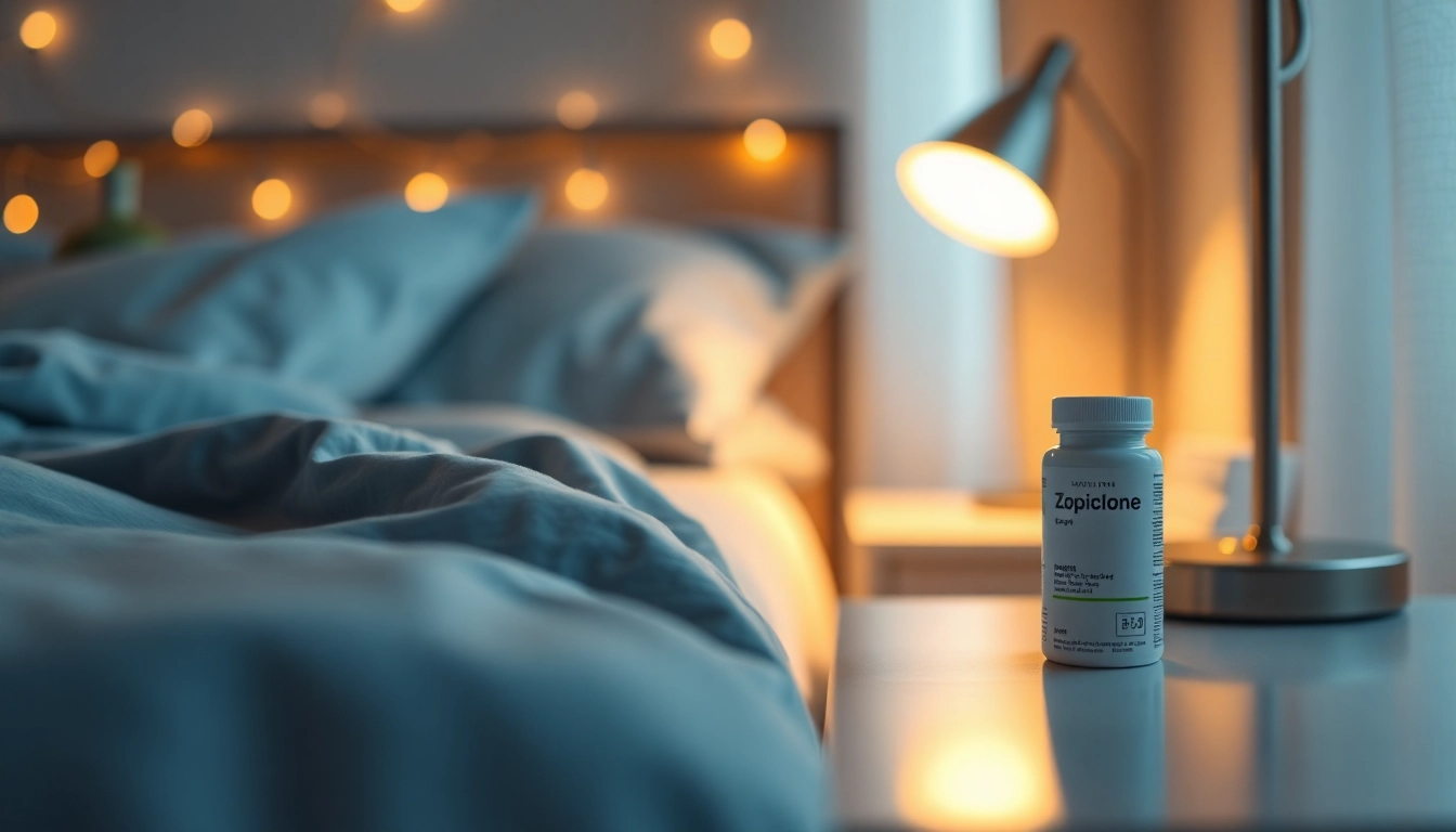 Buy Zopiclone Without Prescription - Comfortable bedroom with Zopiclone medication on bedside table.