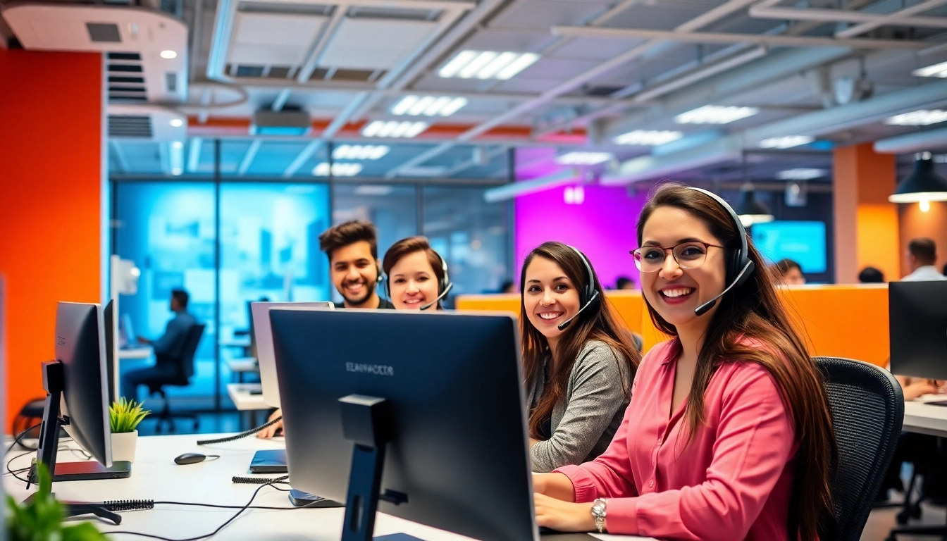 Engaged professionals working in a call center in Tijuana, showcasing collaboration and efficiency.