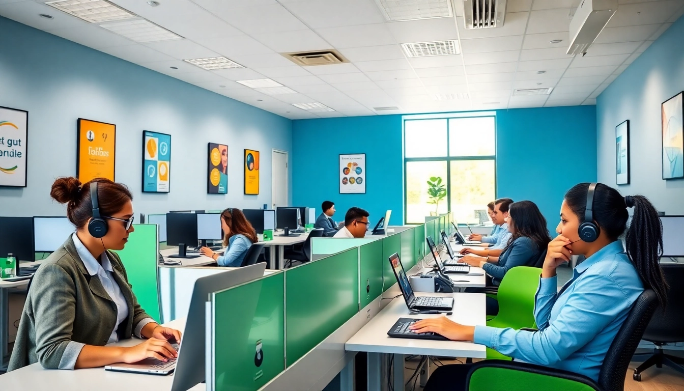 Agents working at a call center in Tijuana, demonstrating professionalism and collaboration.