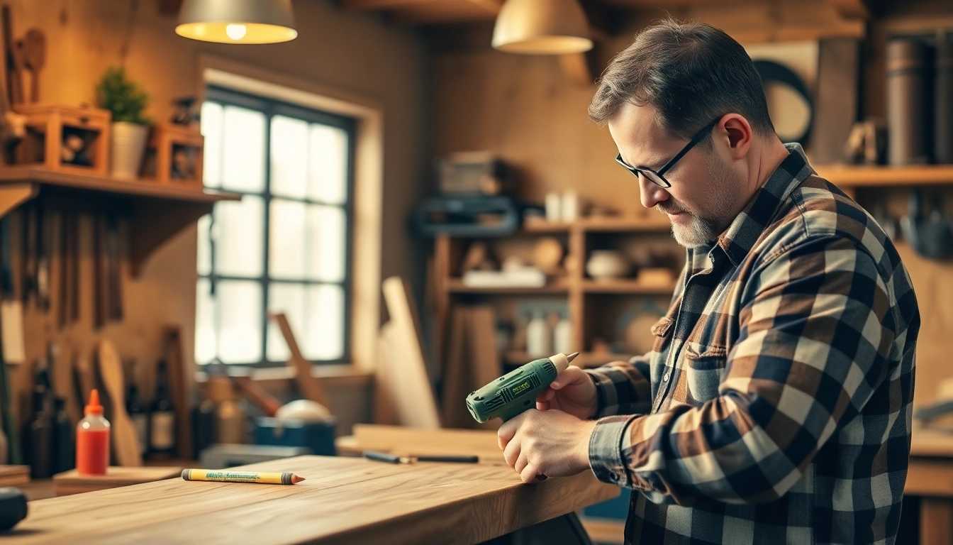 Enhance back bar repair by showcasing a professional craftsman at work in a workshop.