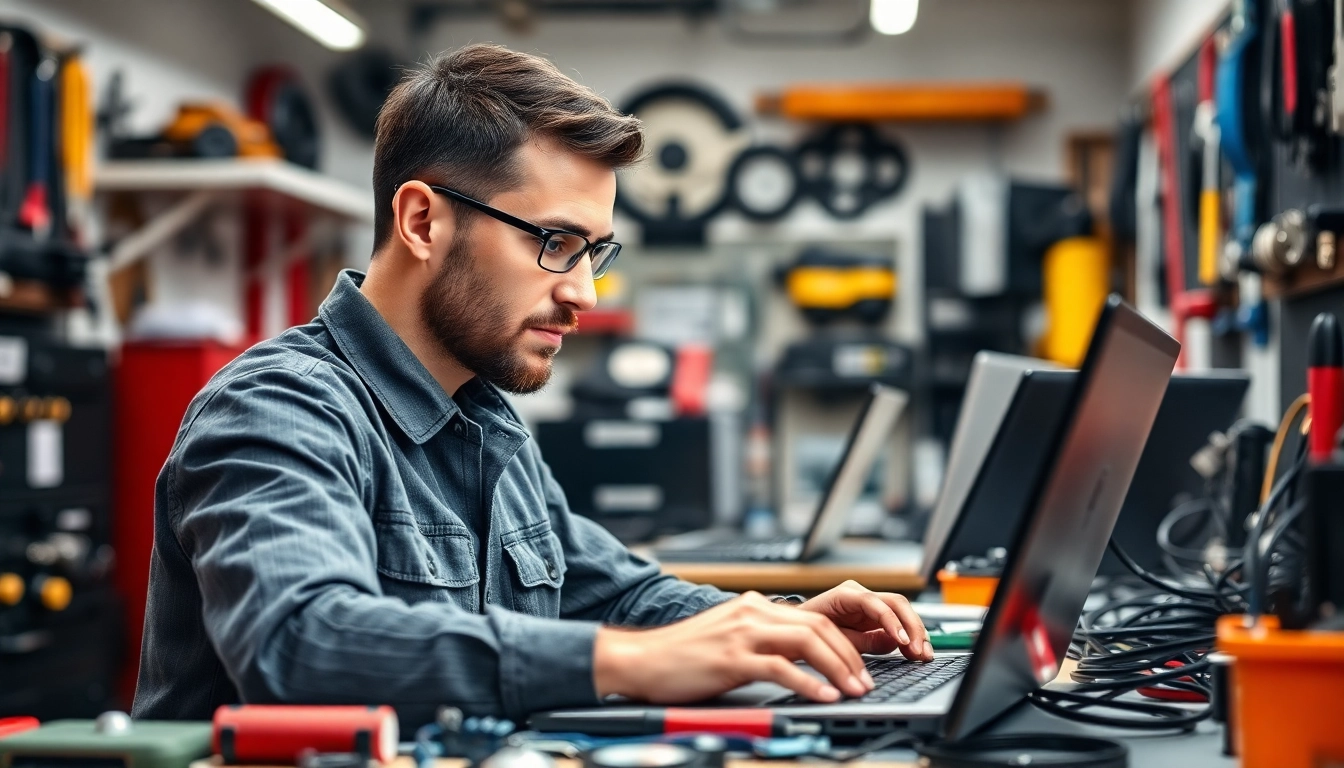 Riparazione pc torino: tecnico esperto in un laboratorio moderno di riparazione computer.