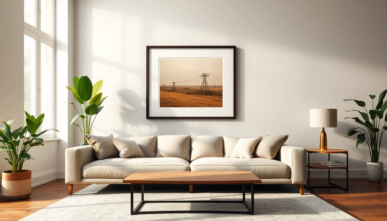 Display a stunning 20x30 frame in a stylish living room illustrating artistic home decor.