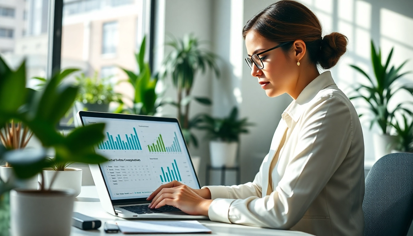 Find competitor customers through strategic analysis by a focused businesswoman.