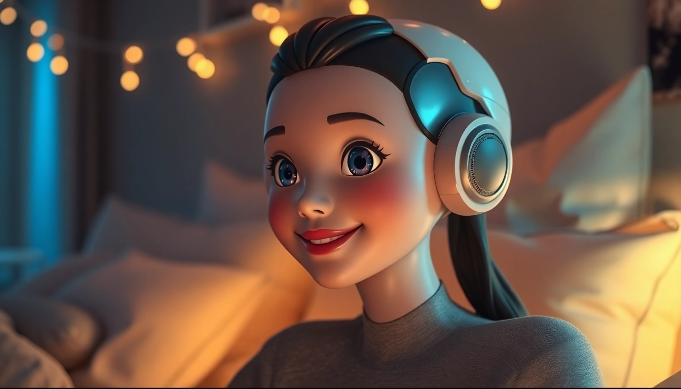 Engaging in ai sexy chat with a digital character, featuring a cozy and intimate atmosphere.