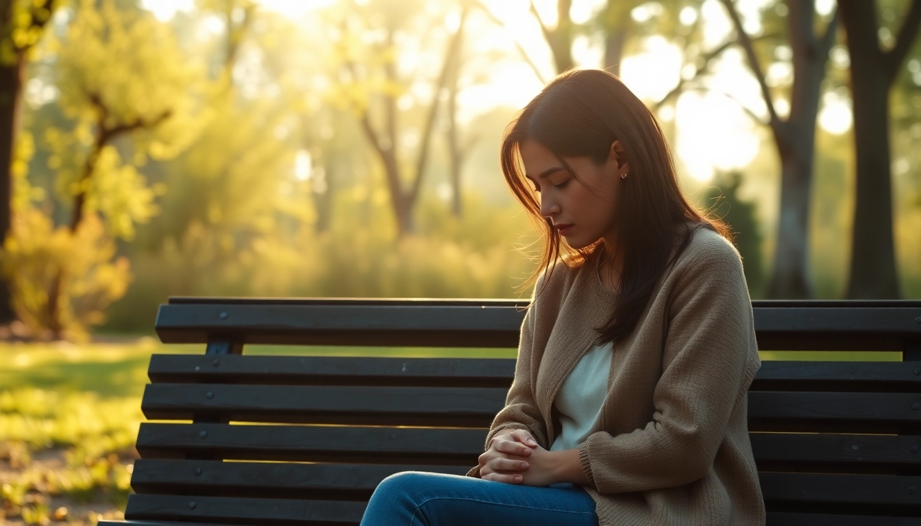 Supportive imagery depicting a person dealing with grief in a serene park setting.