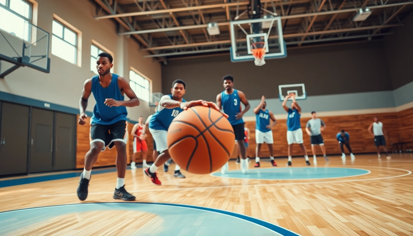 Athletes demonstrating the best basketball training programs in an indoor gym, focusing on skill development.
