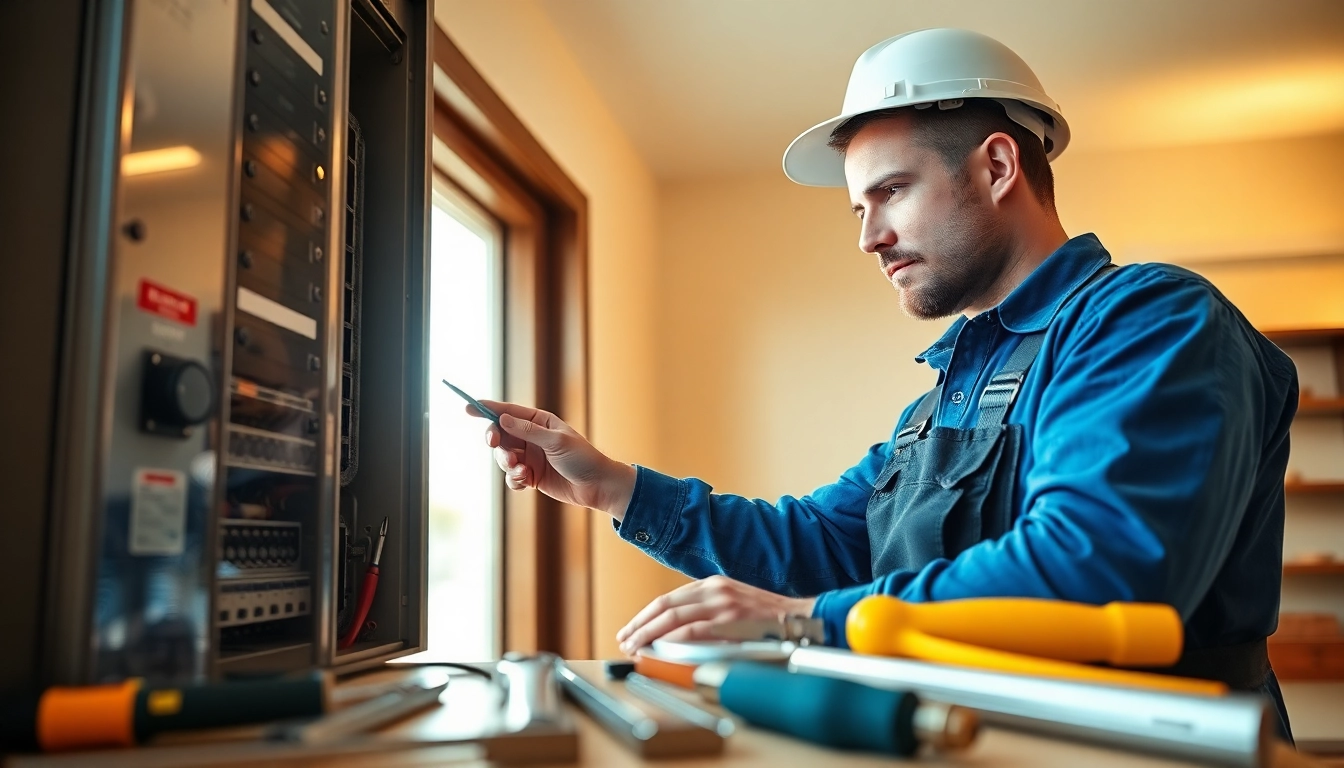 Service expert evaluating an electrical panel Clearwater, showcasing professionalism and precision.