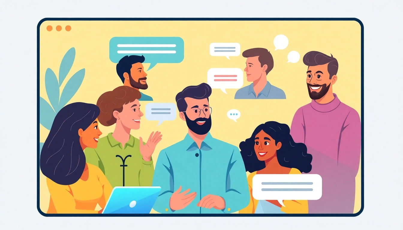 Engage in vibrant دردشة كتابية with diverse users exchanging ideas through chat bubbles.