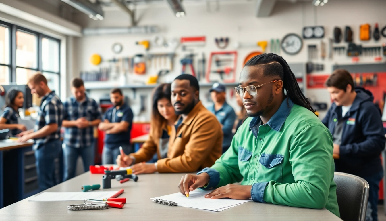 Students engaged in hands-on training at a trade school in Tennessee, showcasing diverse trades.