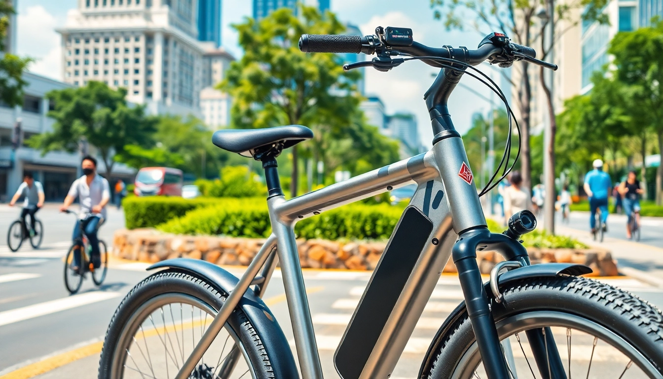 Explore the ebike Singapore, showcasing premium features against an urban backdrop.