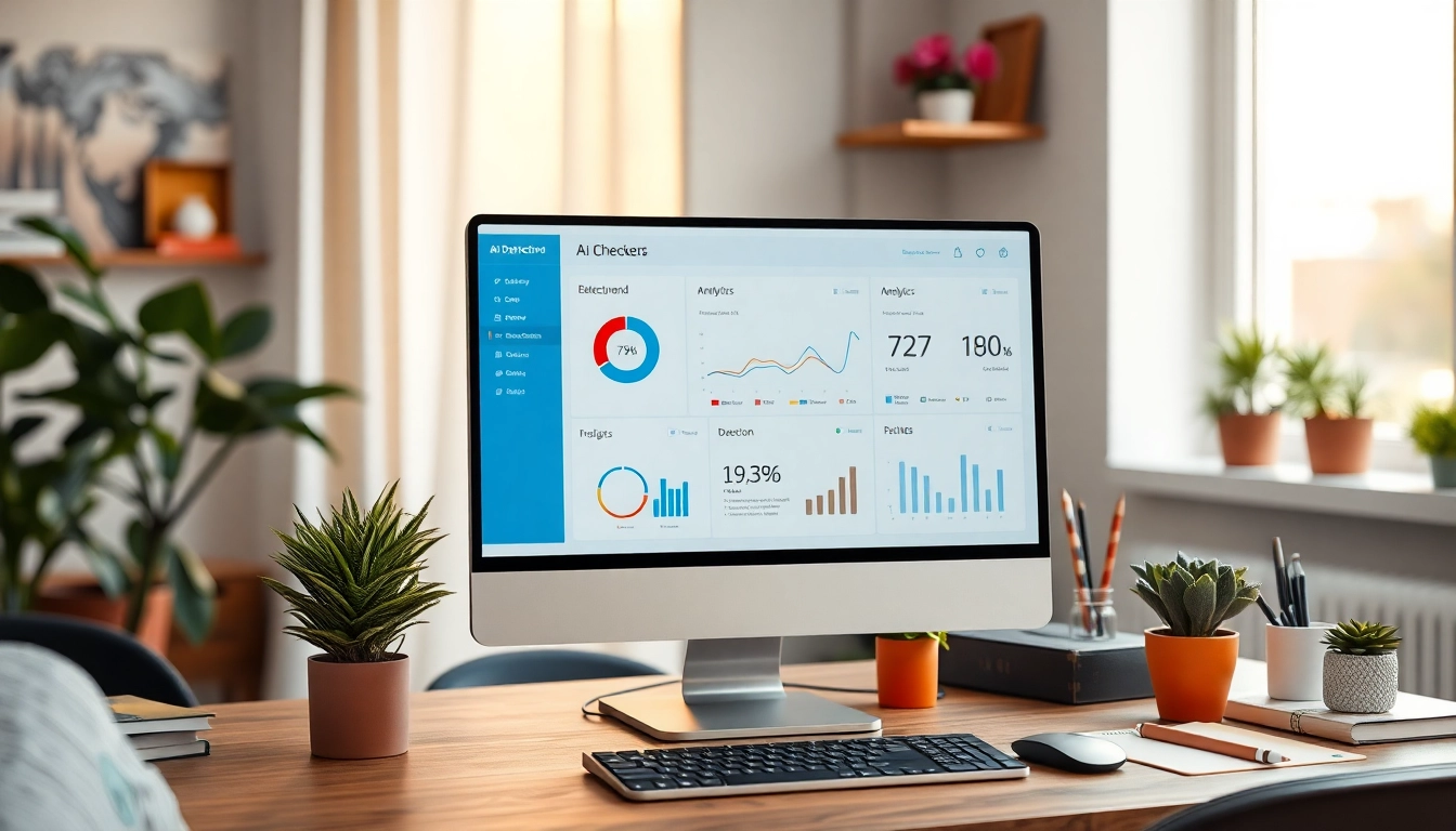 Analyze text with an AI checker tool on a sleek computer interface.