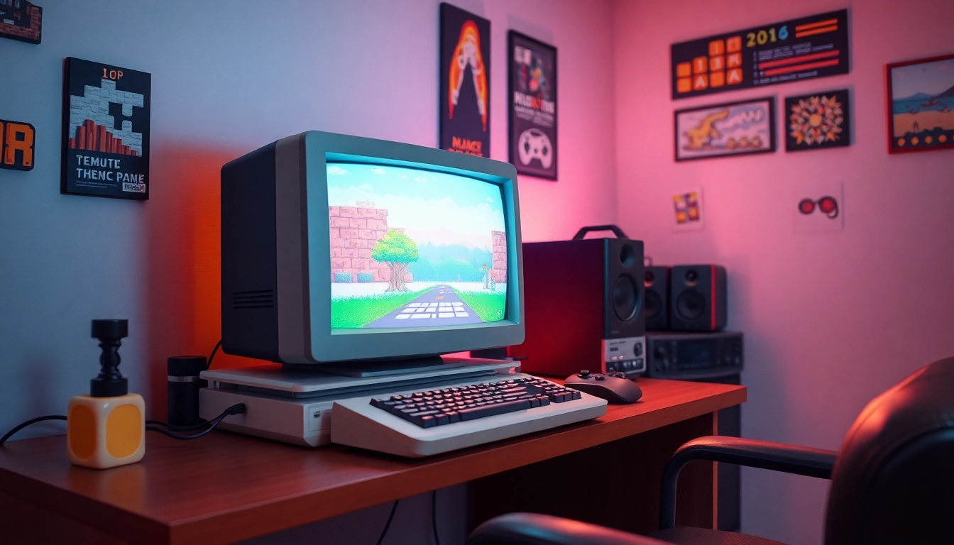 Download classic DOS games with this appealing retro gaming setup featuring a vintage monitor.