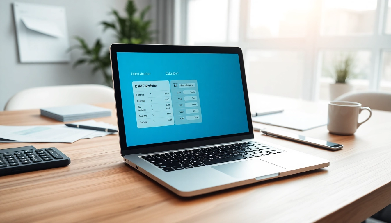 Calculate your finances with an interactive online debt calculator on a sleek laptop.