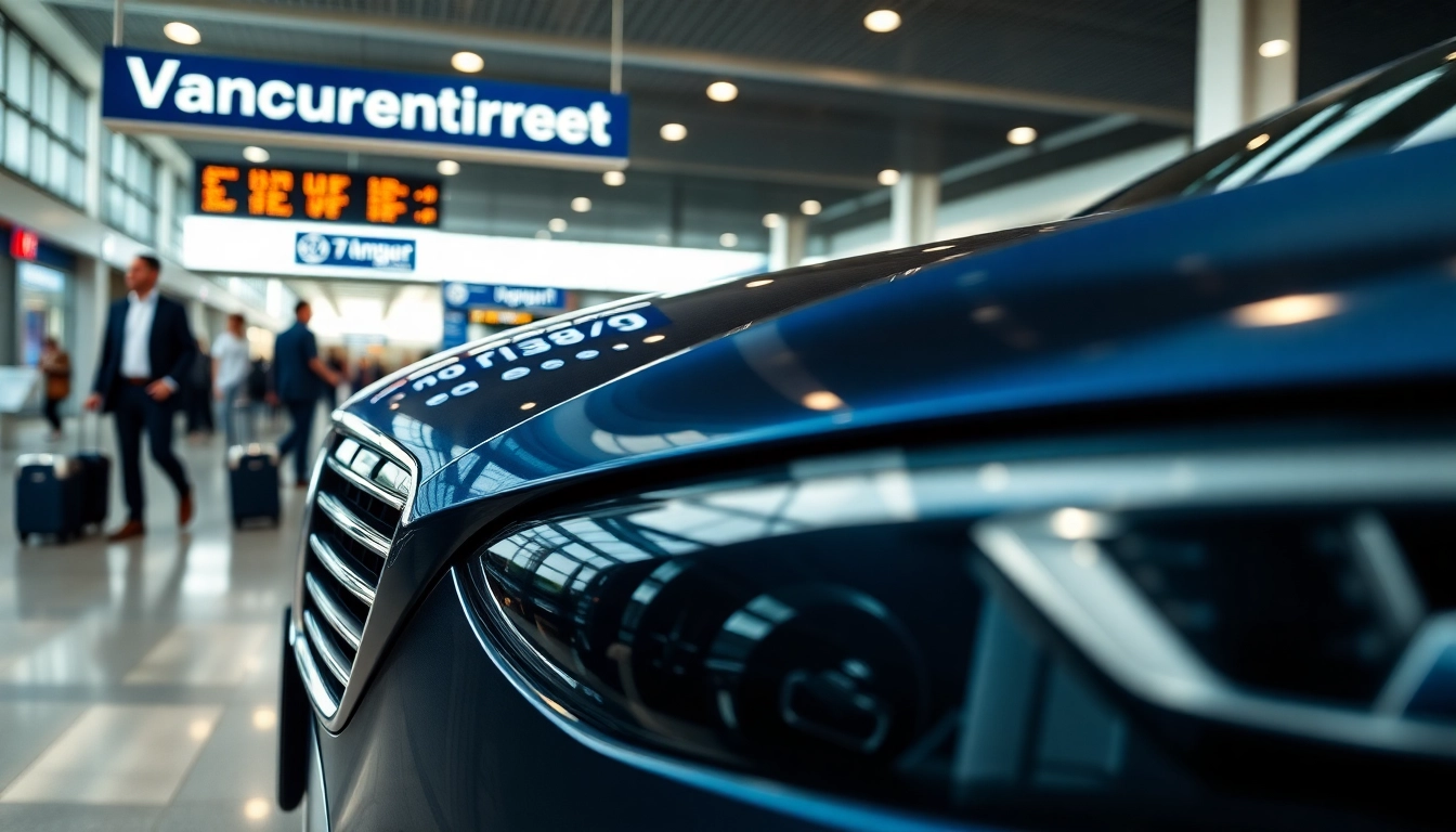 Reputable Vancouver airport car service featuring a luxury vehicle at YVR airport, showcasing sophistication and convenience.