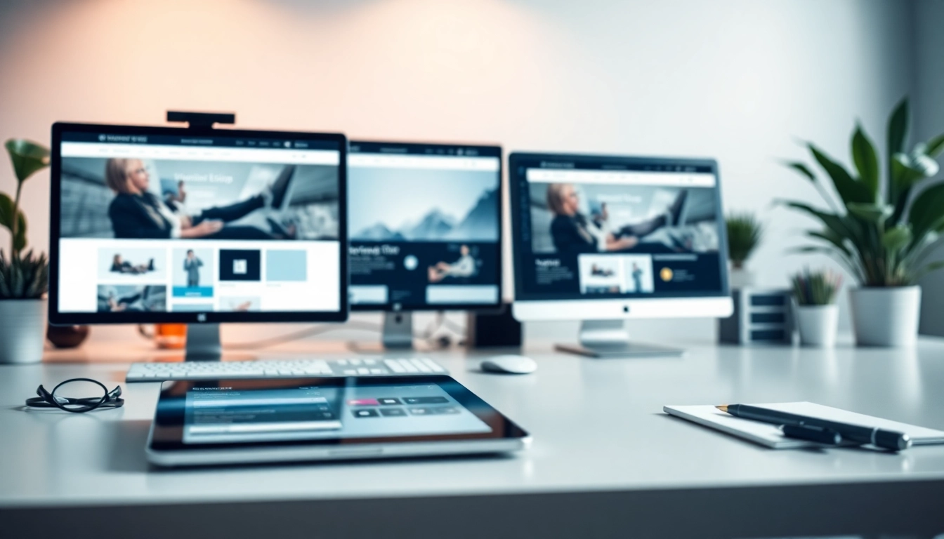 Showcasing innovative website design concepts on modern devices in a professional workspace.