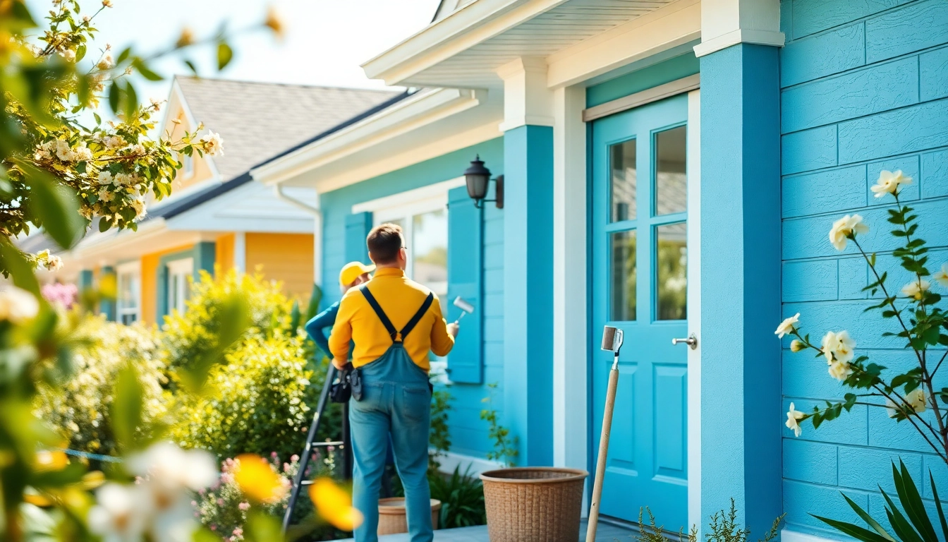 Painting companies near me showcase professional painters enhancing a home with vibrant colors.