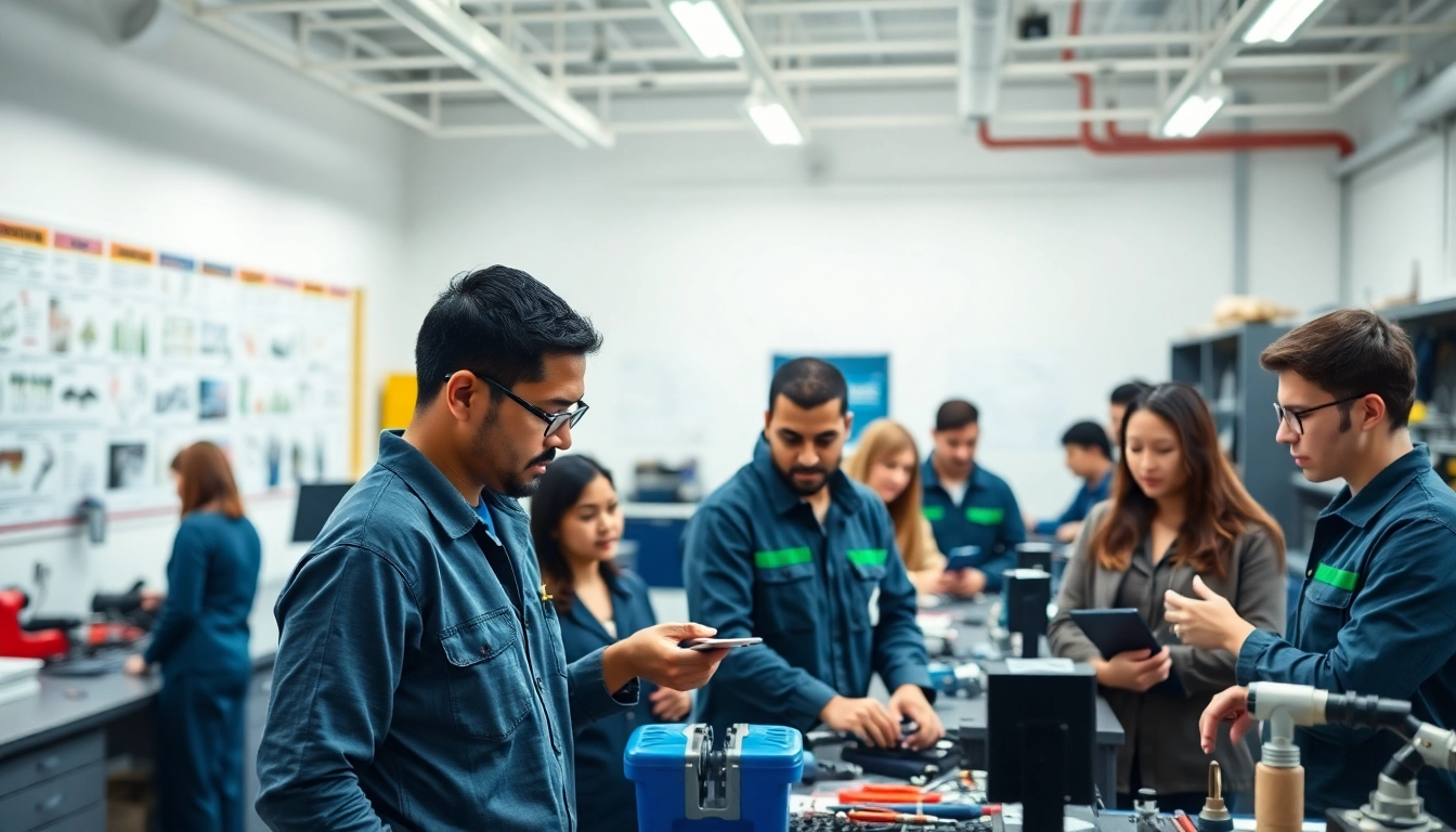 Hands-on training at a trade school in Tennessee with diverse students in a modern classroom.