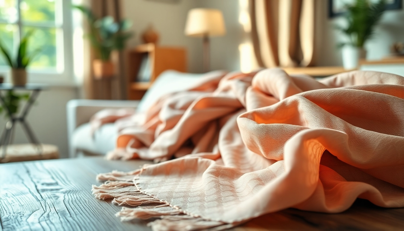 Showcasing vibrant vela scarves arranged on a wooden table, highlighting their elegance and texture.