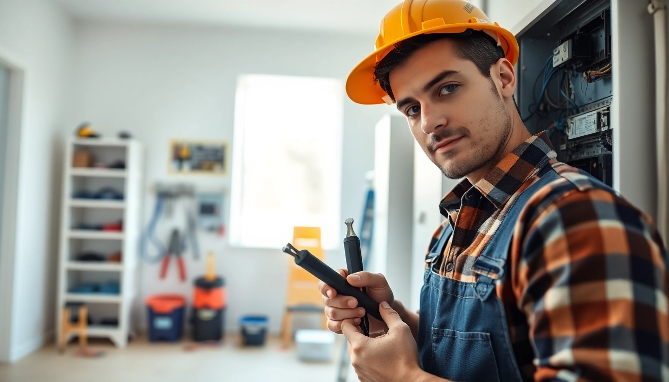 Electrical Contractor Clearwater expertly works on a residential electrical panel, showcasing their professionalism.