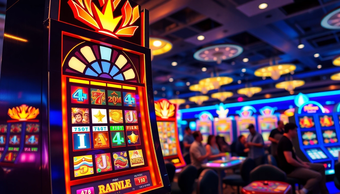 Menangkan permainan slot dengan mesin slot berkilau dalam suasana kasino yang meriah.