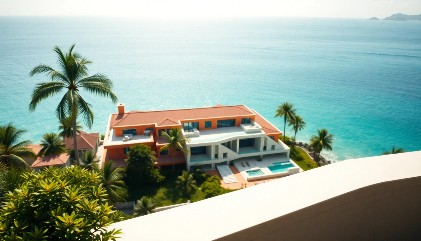 Showcasing a luxurious real estate international property overlooking a stunning ocean view.