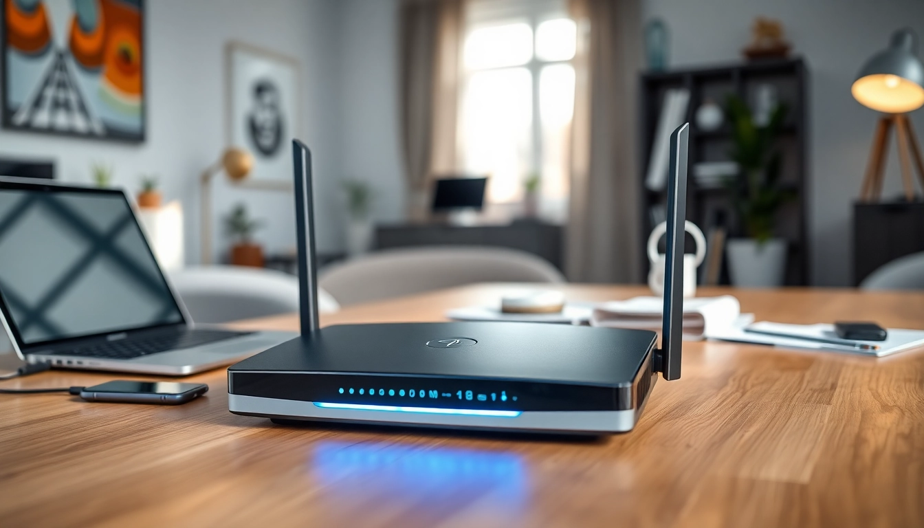 Setup Tplink router in a modern home office showcasing sleek design and functionality.