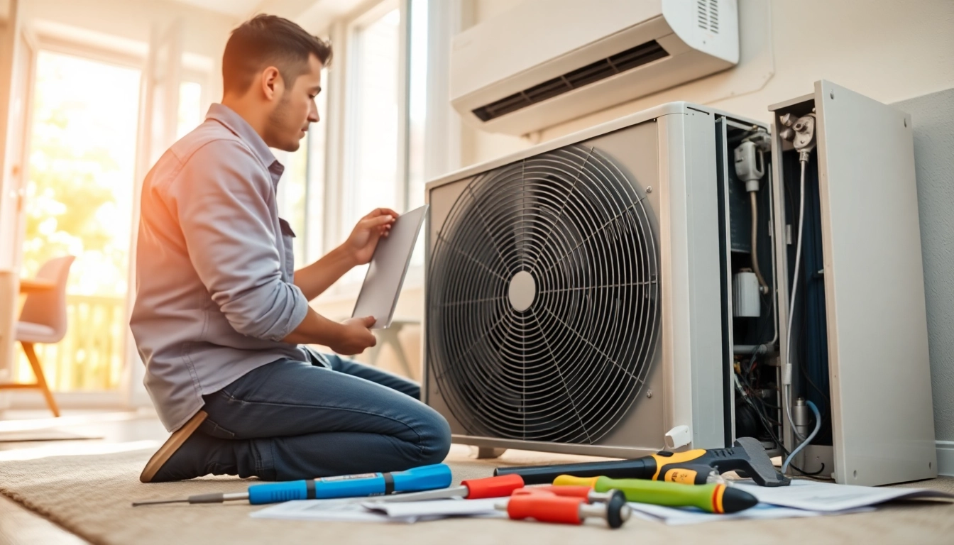 Expert technician provides ac repair mesa az in a residential setting, showcasing tools and detailed work.