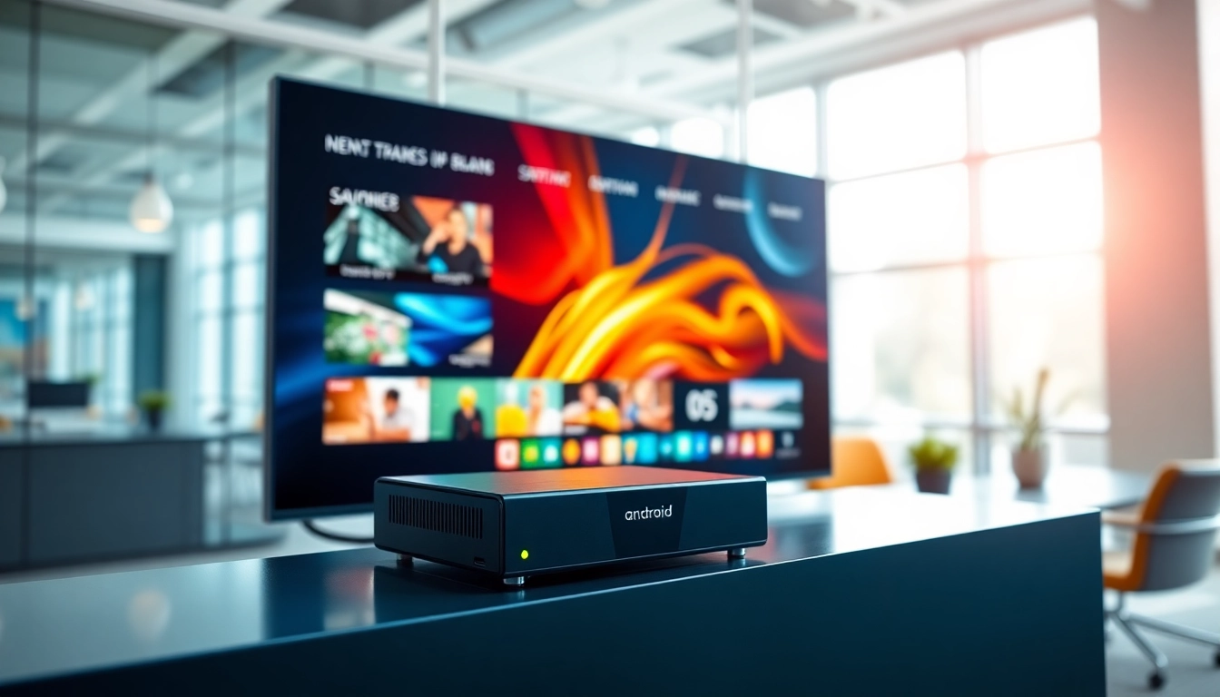 Showcasing an Android digital signage player displaying vibrant content in a modern office