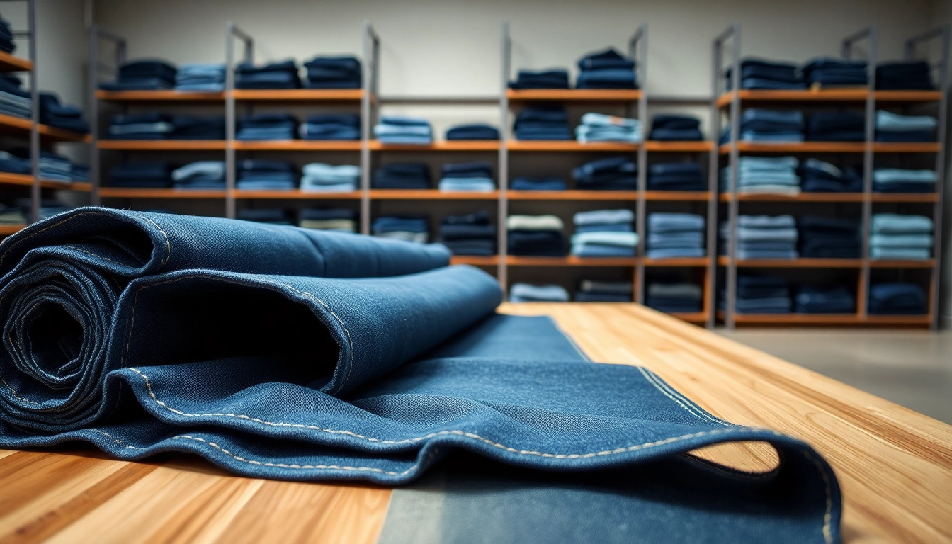 Explore premium quality jeans cloth manufacturers displays featuring various denim fabrics.