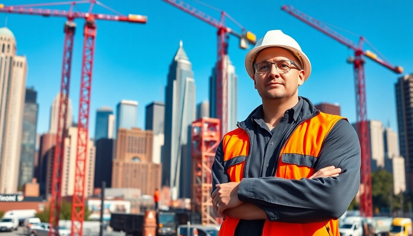New York Construction Manager supervising an active construction site in the city.