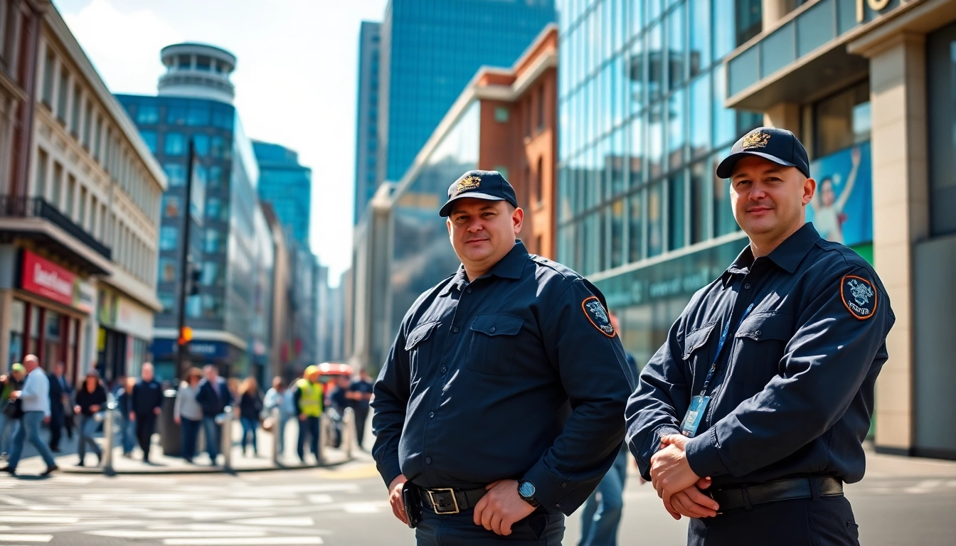 Security Guards Liverpool protecting a busy street at sunlight hours with a professional demeanor.