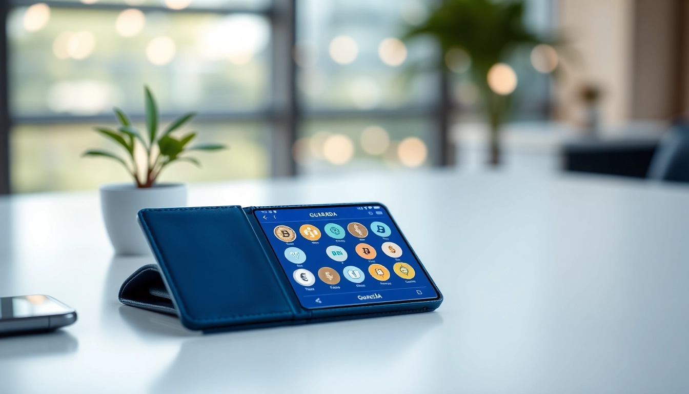 Showcasing a guarda wallet with a user-friendly interface against a modern desk environment.
