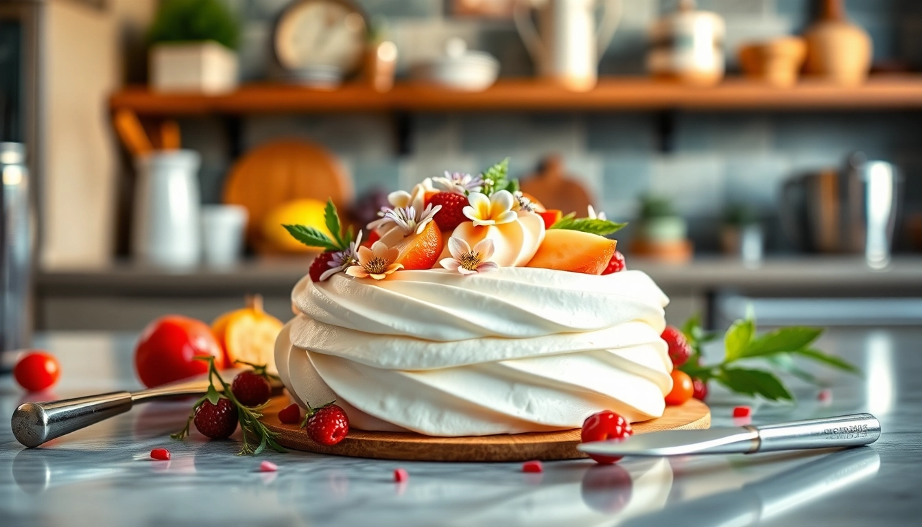 Mousseline cream elegantly styled with fresh fruits and flowers in a vintage kitchen setting.