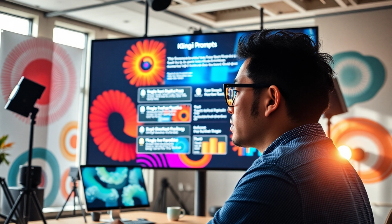 Engaging workspace showcasing KlingAI Prompts on vibrant screens, inspiring creativity and innovation.