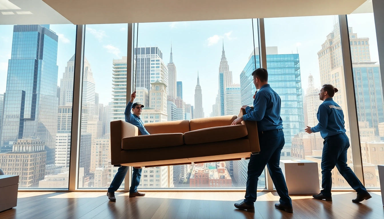 Best movers nyc efficiently transporting a couch into a high-rise apartment in New York.