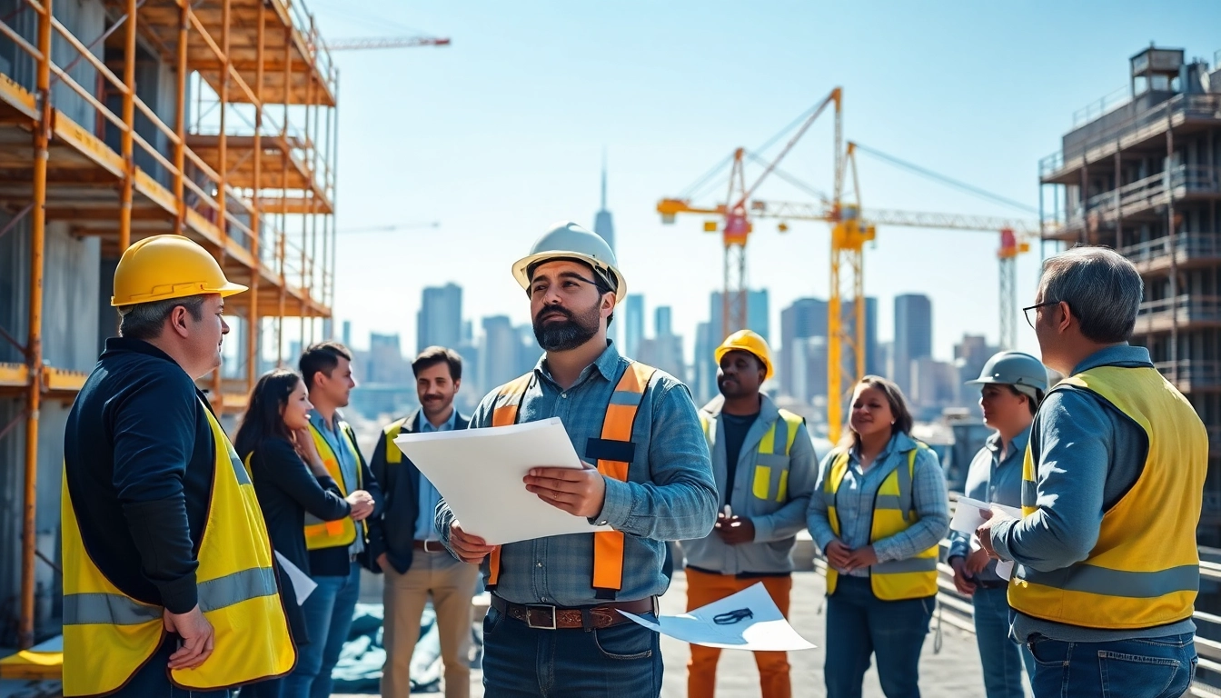 Manhattan Commercial General Contractor collaborating with a diverse team on a construction site.