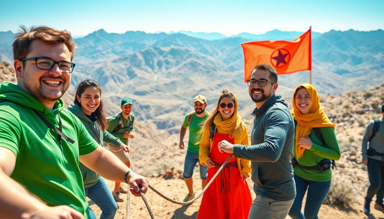Équipe engageant des activités de team building maroc dans un cadre naturel pittoresque.
