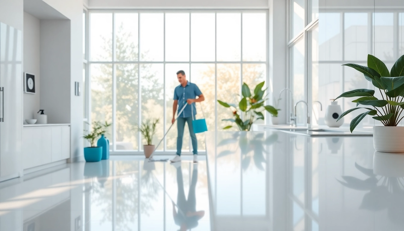 Showcasing bond cleaning services with a professional cleaner in a bright, modern home environment.