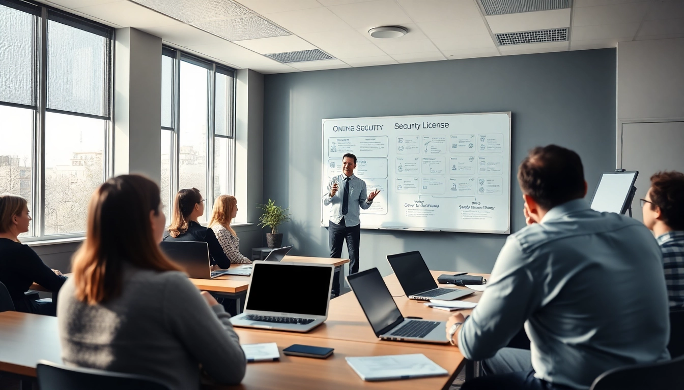 Engage with the informative concept of Online Security License in a professional training environment.