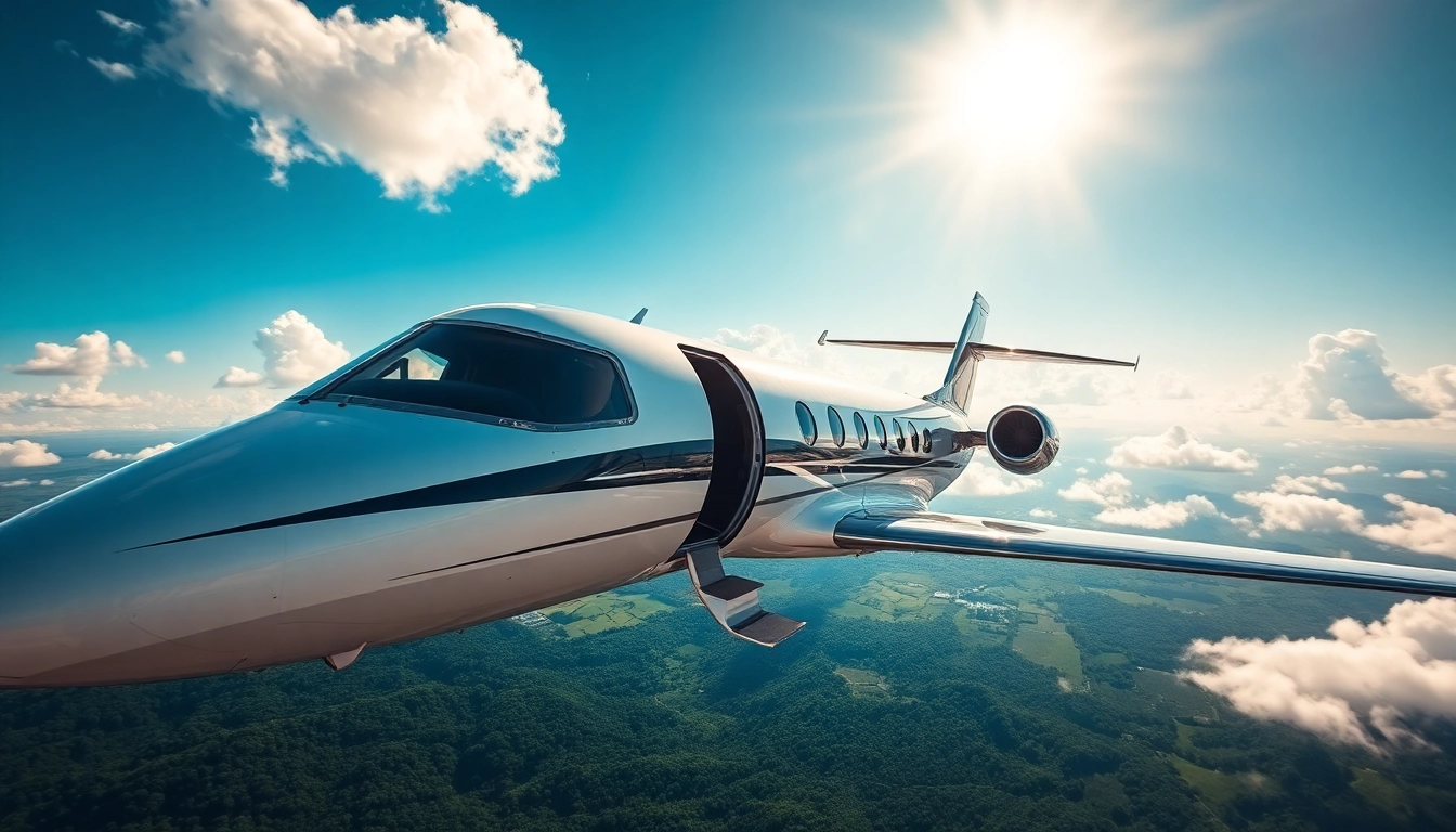 Experience the Jetsetter Charter Jet Service with a luxury aircraft soaring through the sky.