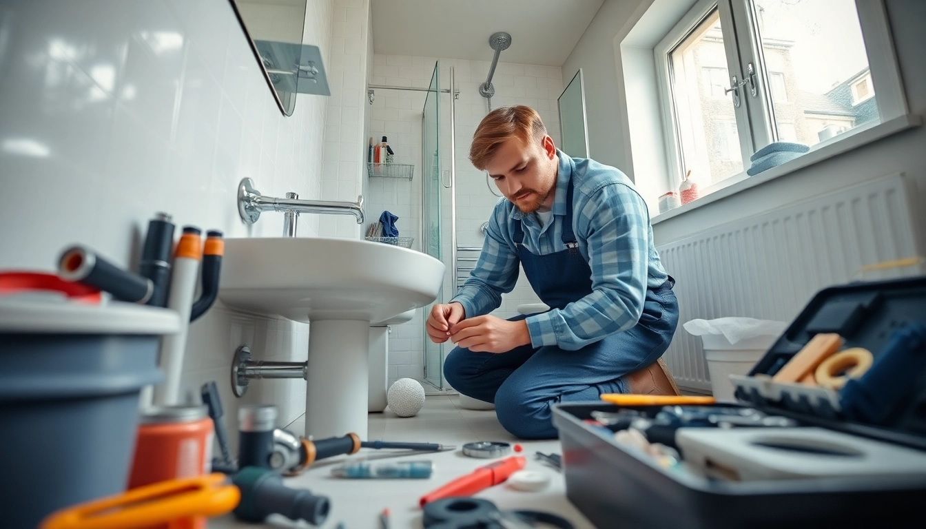 Experienced plumbers in Bristol repairing a modern bathroom sink, ensuring quality service.