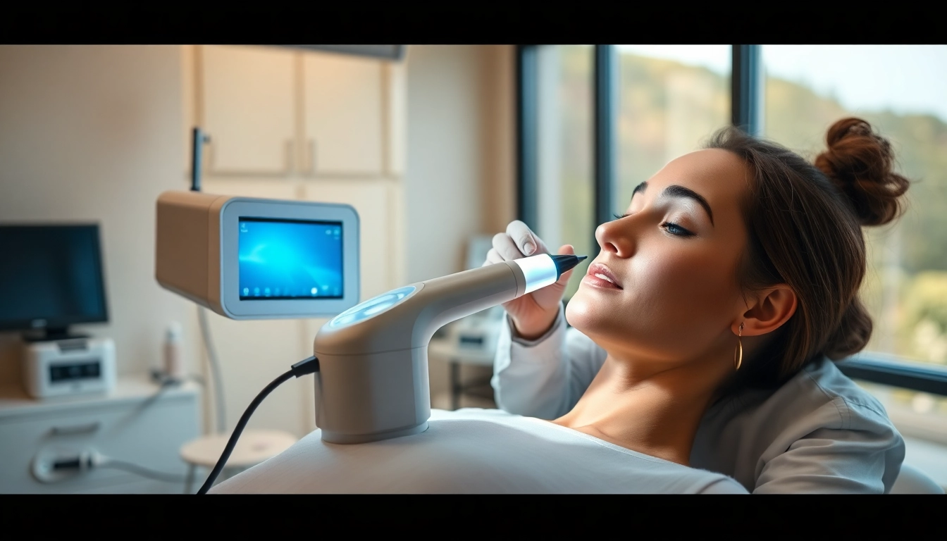 Aerolase Laser treatment being administered by a professional in a serene clinic.