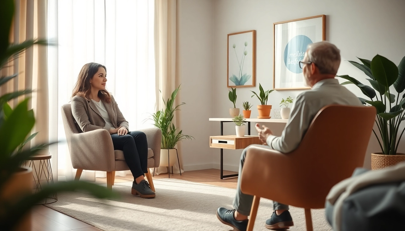 Engaging counselling session in a serene office, with a counselor assisting a client.