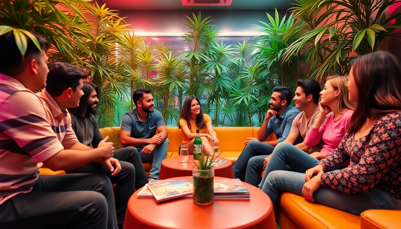 Join cannabis enthusiasts at https://cannabisbcn.com in a lively Barcelona social club setting.
