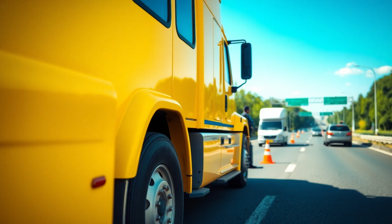 auto pomoc Tychy - profesjonalna pomoc drogowa przyciągająca uwagę na ruchliwej drodze