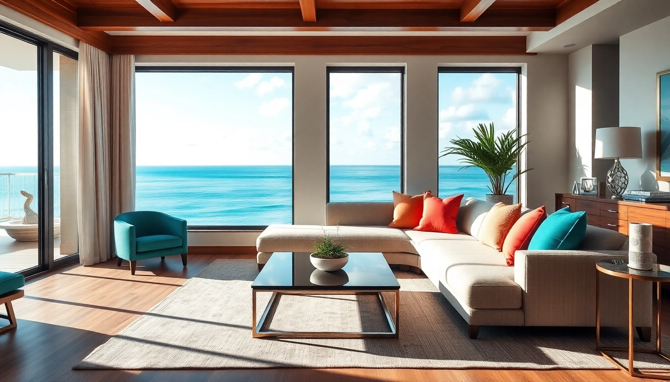 Boca Raton Interior design showcasing a luxurious living room with ocean views and elegant decor.