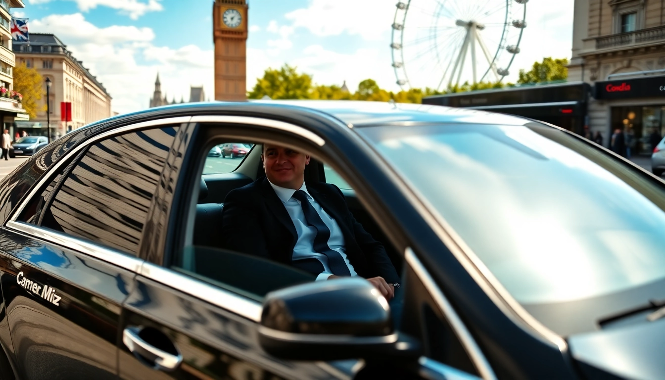 Professional london chauffeur assisting a client in a luxurious black car in London.