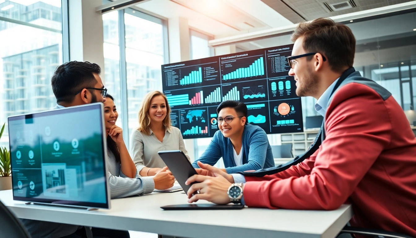 B2B buyer participating in a collaborative meeting with digital analytics displayed.