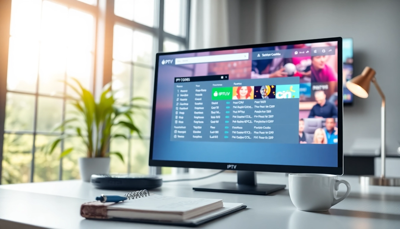 Utiliser des codes IPTV sur un écran d'ordinateur dans un bureau moderne et professionnel.